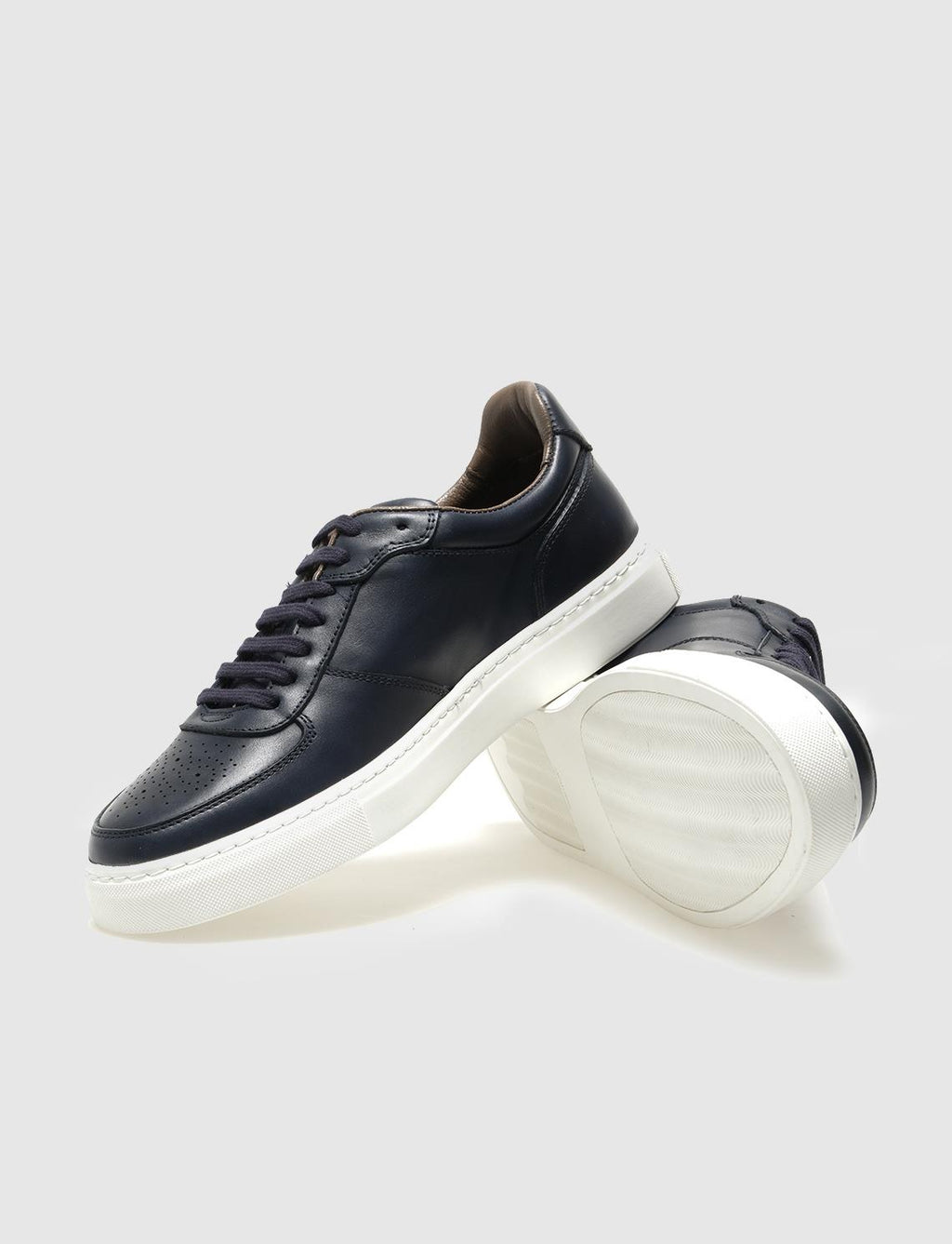 Genuine Leather Navy Blue Lace-up Men's Athletic Shoes