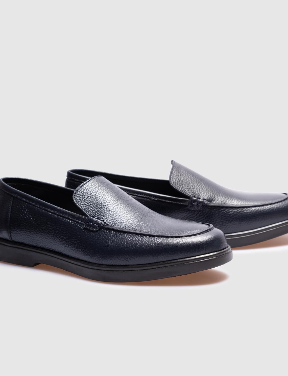 Genuine Leather Navy Blue Men's Casual Shoes