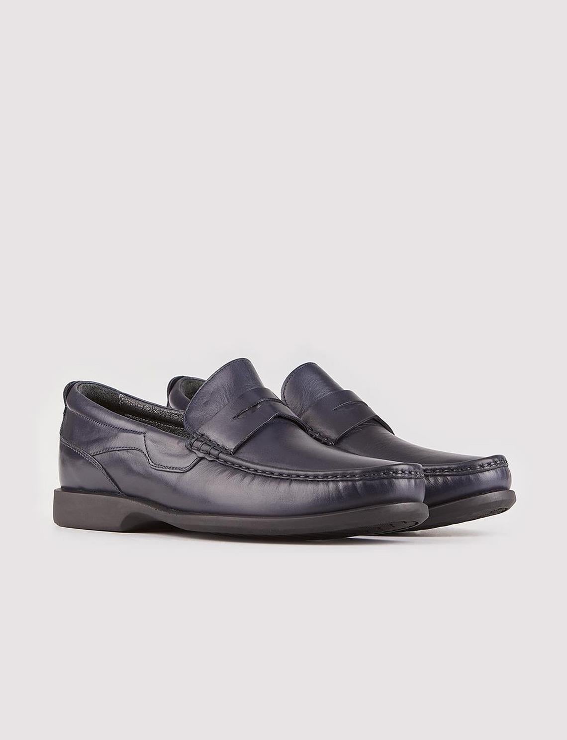 Genuine Leather Navy Blue Non-Slip Men's Casual Shoes