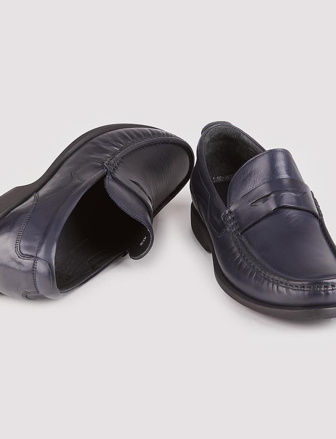 Genuine Leather Navy Blue Non-Slip Men's Casual Shoes