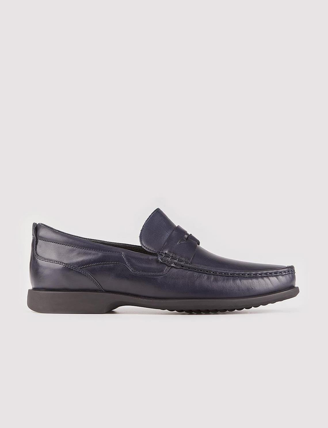 Genuine Leather Navy Blue Non-Slip Men's Casual Shoes