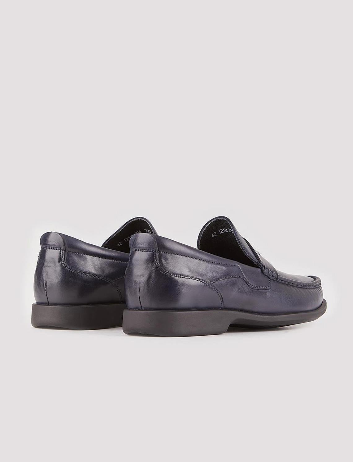 Genuine Leather Navy Blue Non-Slip Men's Casual Shoes