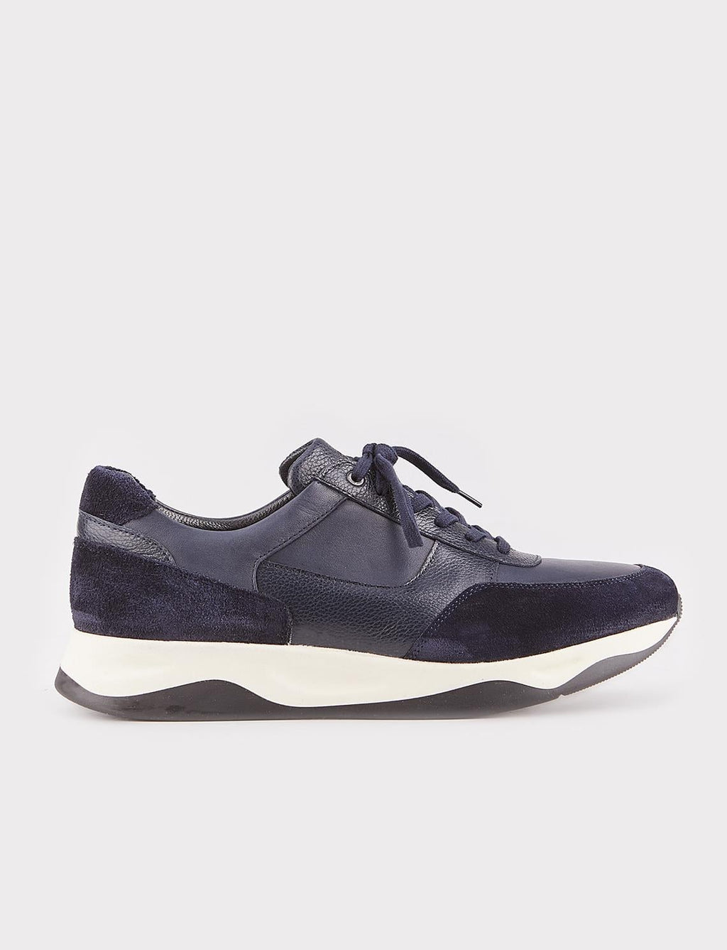 Genuine Leather Navy Blue Fur-Lined Lace-Up Men's Athletic Shoes