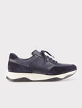 Genuine Leather Navy Blue Fur-Lined Lace-Up Men's Athletic Shoes