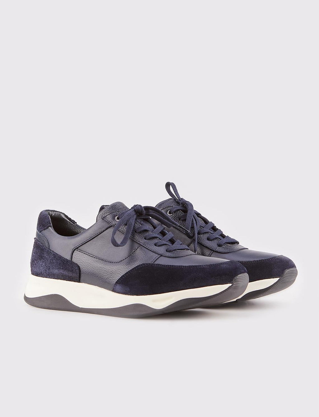 Genuine Leather Navy Blue Fur-Lined Lace-Up Men's Athletic Shoes
