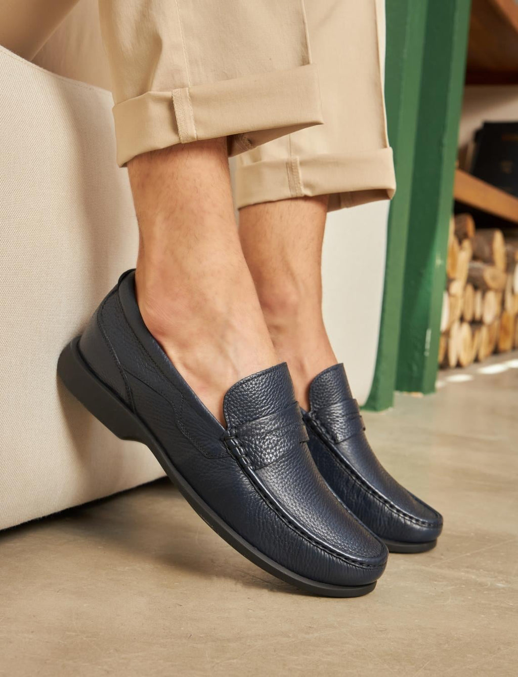 Genuine Leather Navy Blue Loafers Men's Casual Shoes