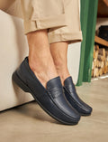 Genuine Leather Navy Blue Loafers Men's Casual Shoes