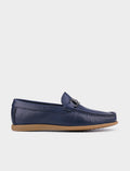 Genuine Leather Navy Blue Men's Casual Shoes with Metal Accessories