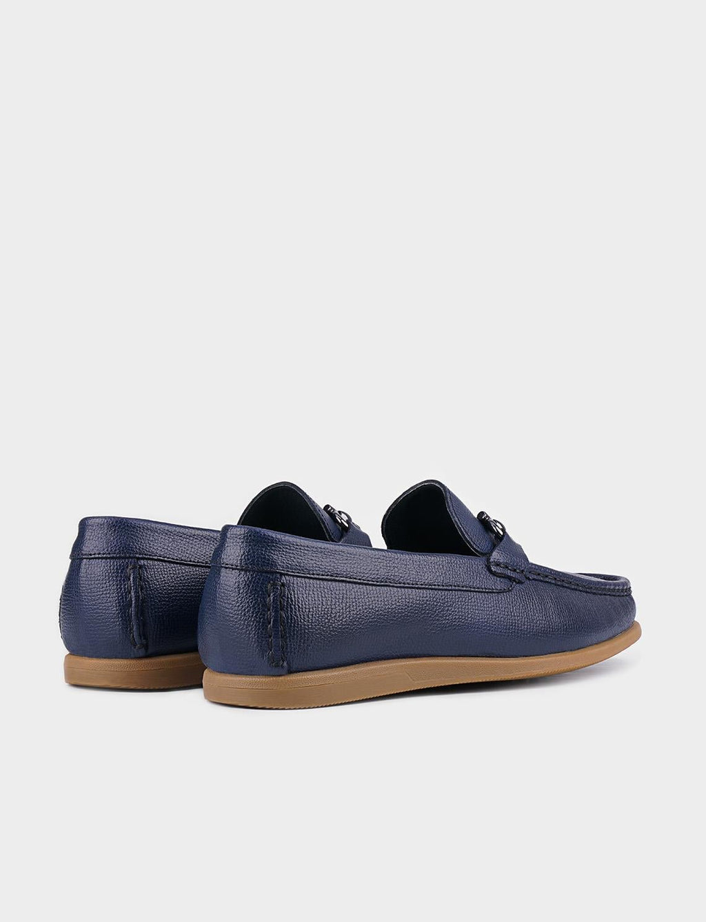 Genuine Leather Navy Blue Men's Casual Shoes with Metal Accessories