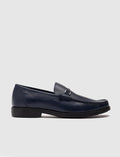 Genuine Leather Navy Blue Men's Casual Shoes with Buckle Detail