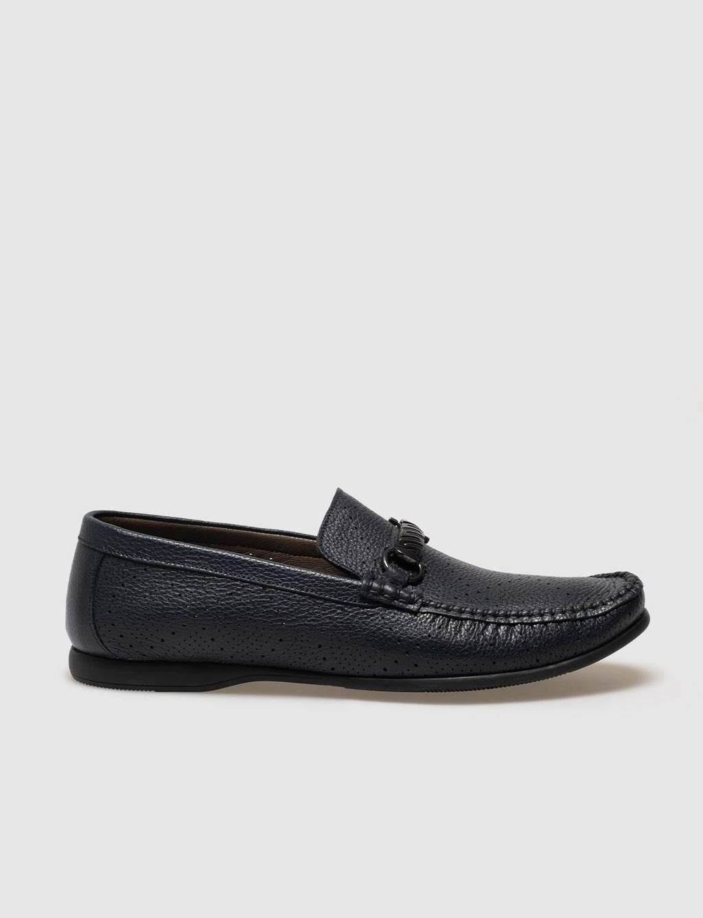 Genuine Leather Navy Blue Buckle Men's Loafer