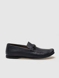 Genuine Leather Navy Blue Buckle Men's Loafer