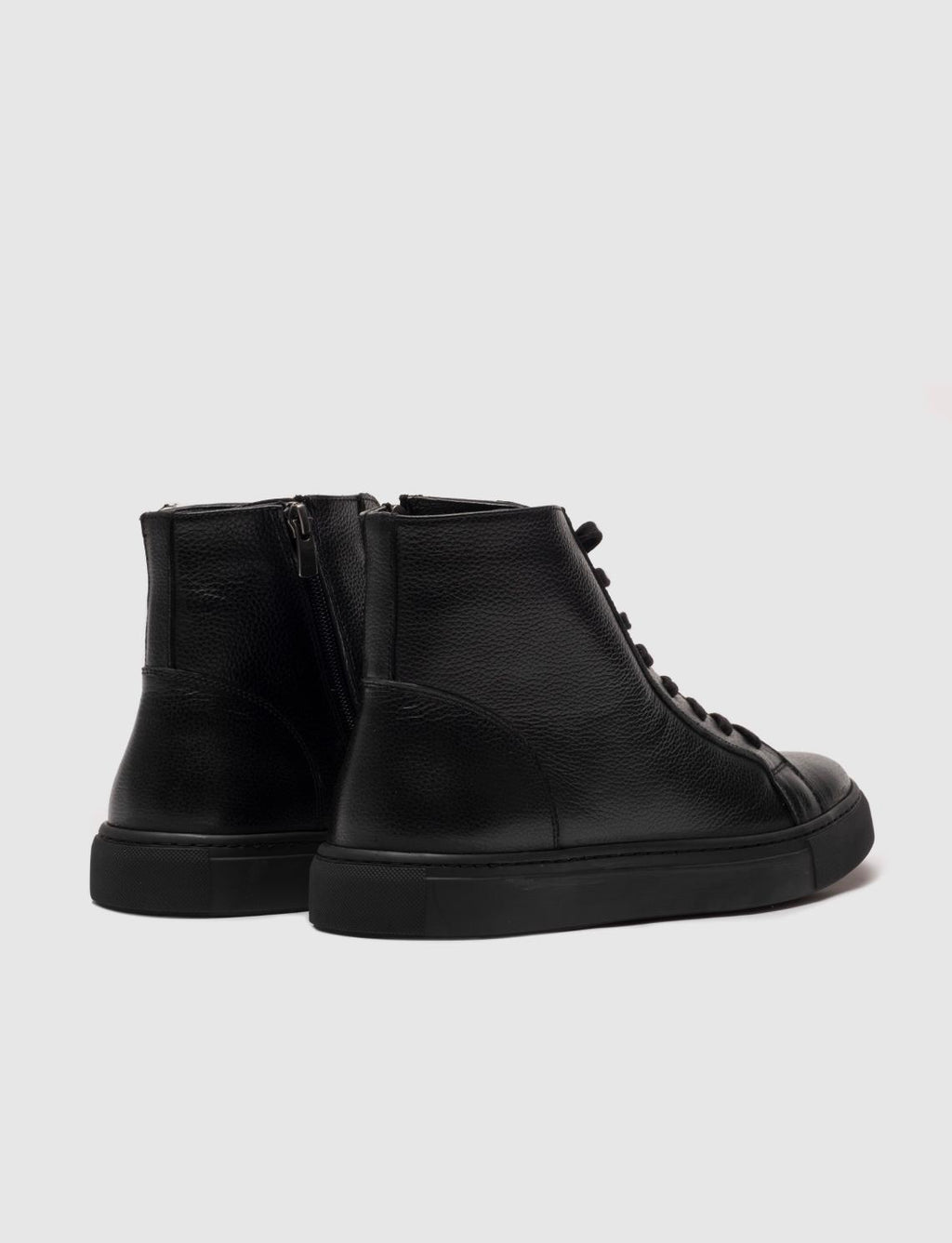 Genuine Leather Men's Casual Boots with Light Rubber Sole, Black Lace-up and Zipper