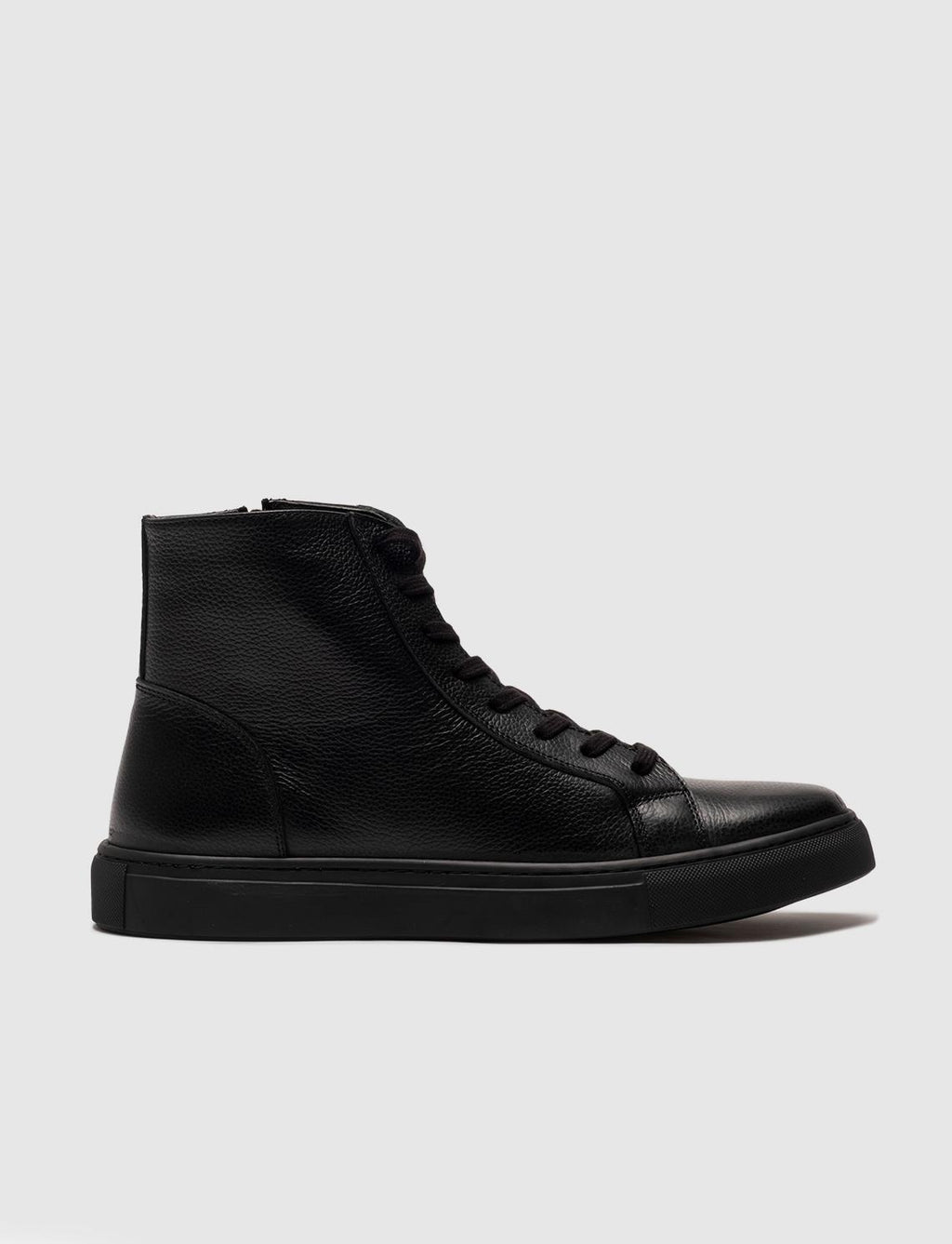 Genuine Leather Men's Casual Boots with Light Rubber Sole, Black Lace-up and Zipper