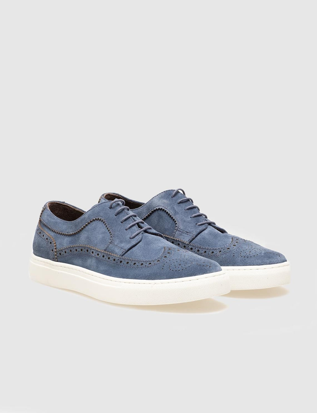 Genuine Leather Blue Suede Lace-up Men's Athletic Shoes