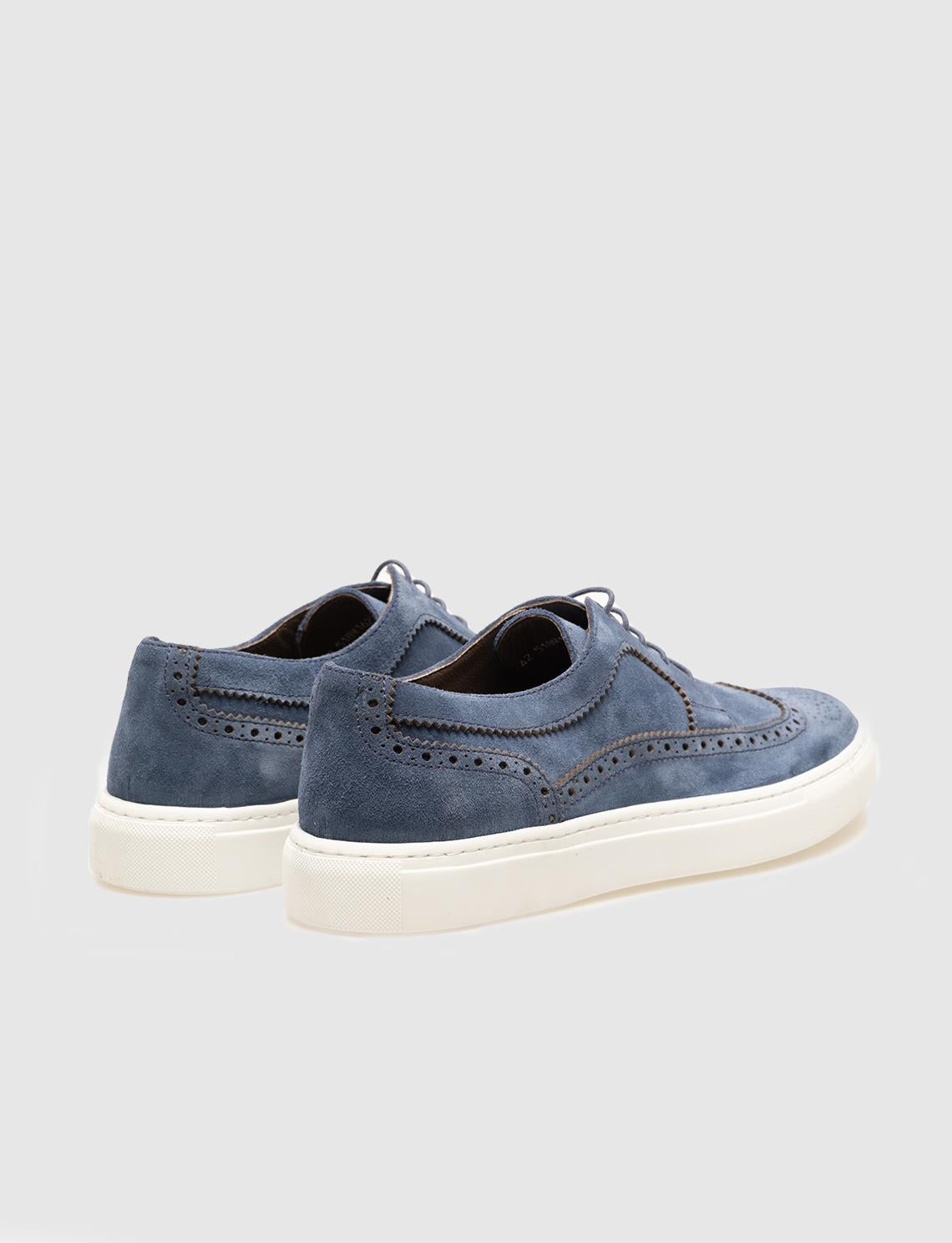 Genuine Leather Blue Suede Lace-up Men's Athletic Shoes
