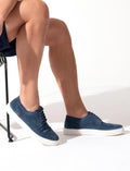 Genuine Leather Blue Suede Lace-up Men's Athletic Shoes