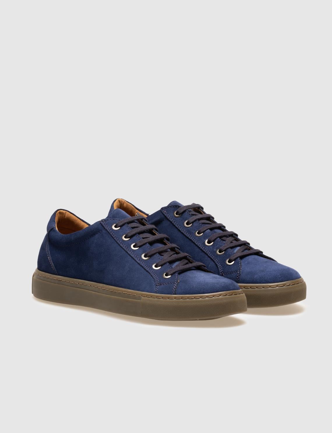 Genuine Leather Blue Suede Lace-up Men's Athletic Shoes