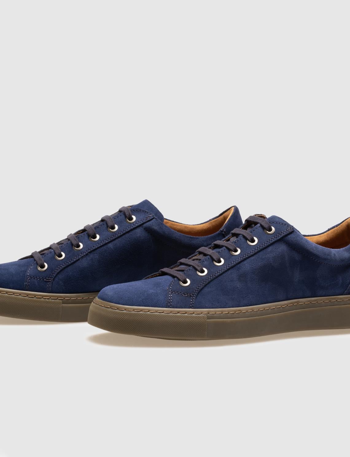 Genuine Leather Blue Suede Lace-up Men's Athletic Shoes