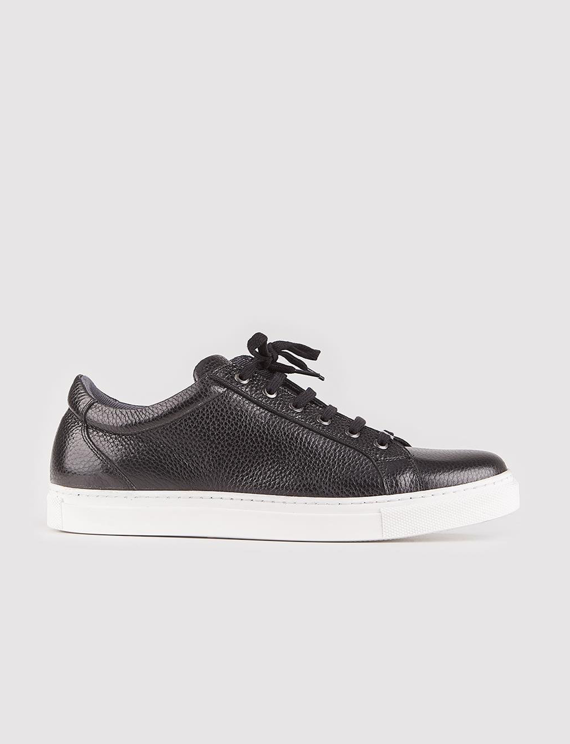 Genuine Leather Black Lace-up White Sole Men's Casual Shoes