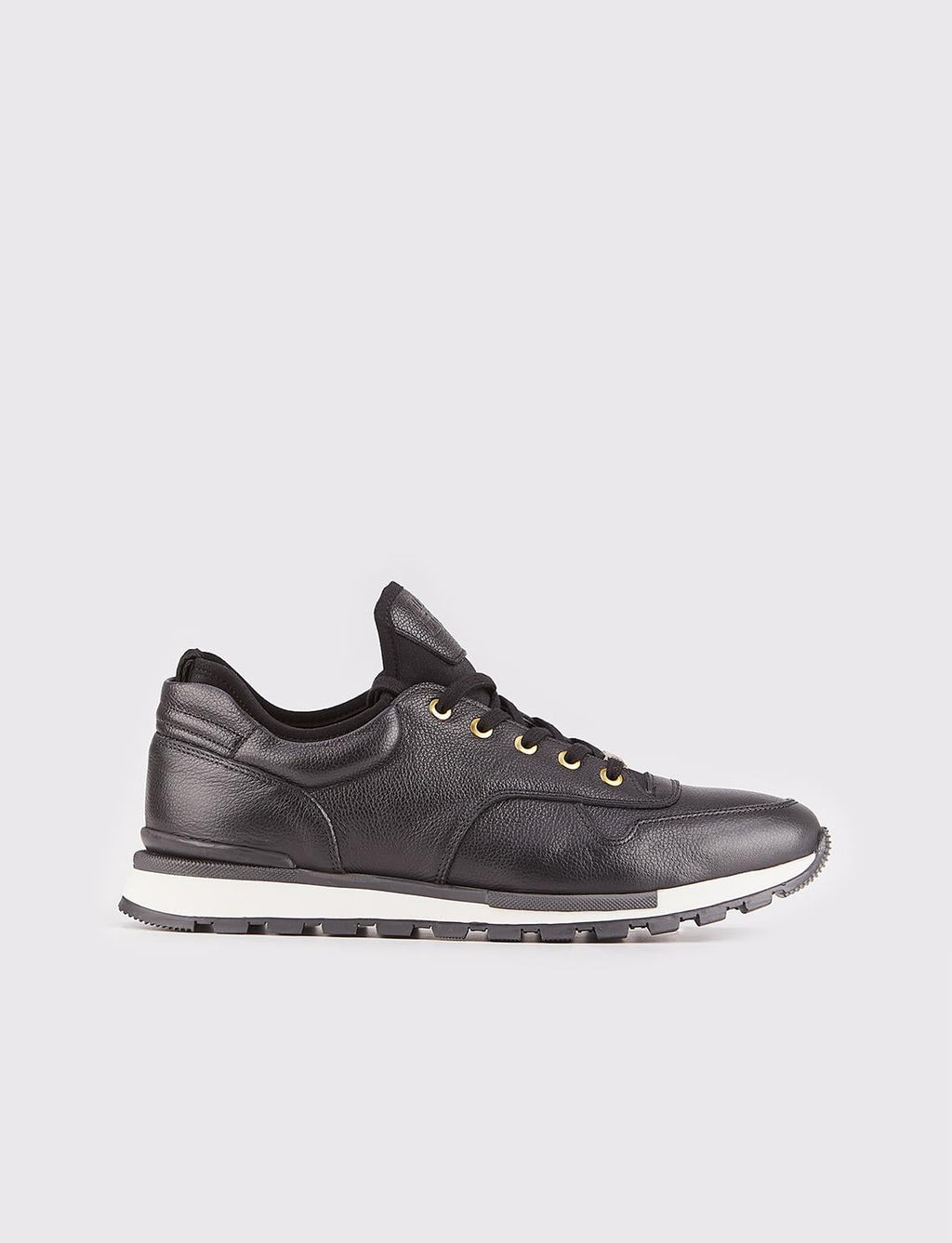 Genuine Leather Black Lace-up White Thermo Sole Men's Athletic Shoes