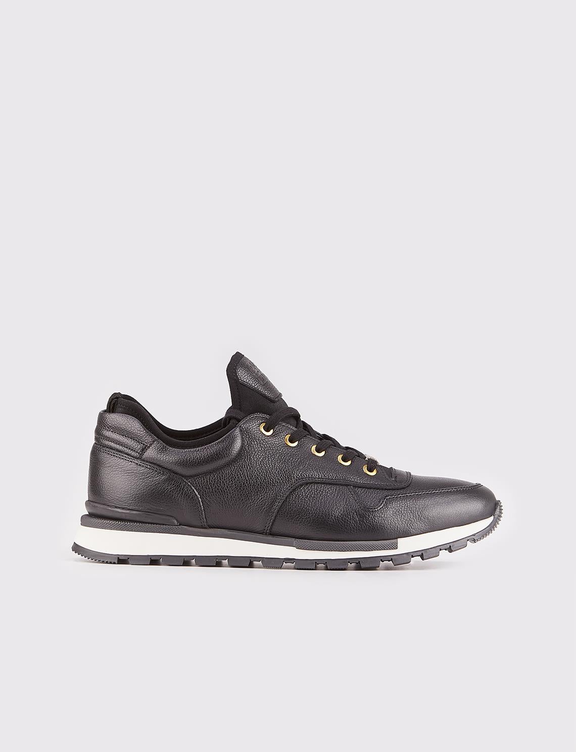 Genuine Leather Black Lace-up White Thermo Sole Men's Athletic Shoes
