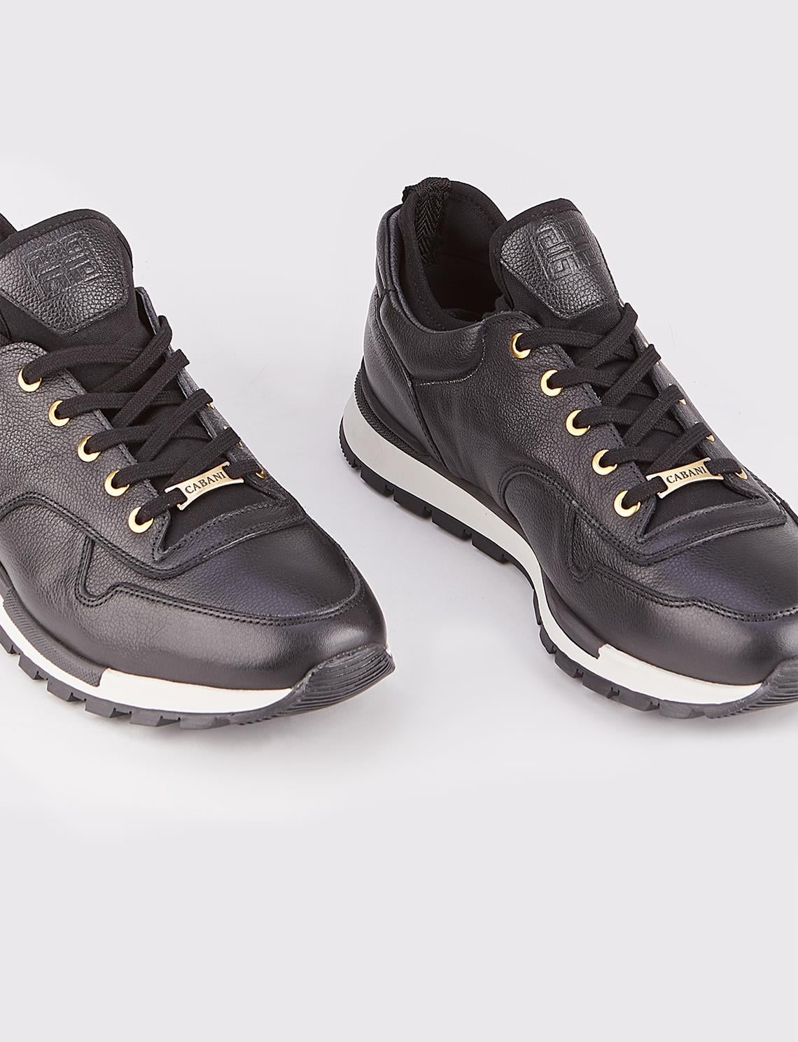 Genuine Leather Black Lace-up White Thermo Sole Men's Athletic Shoes