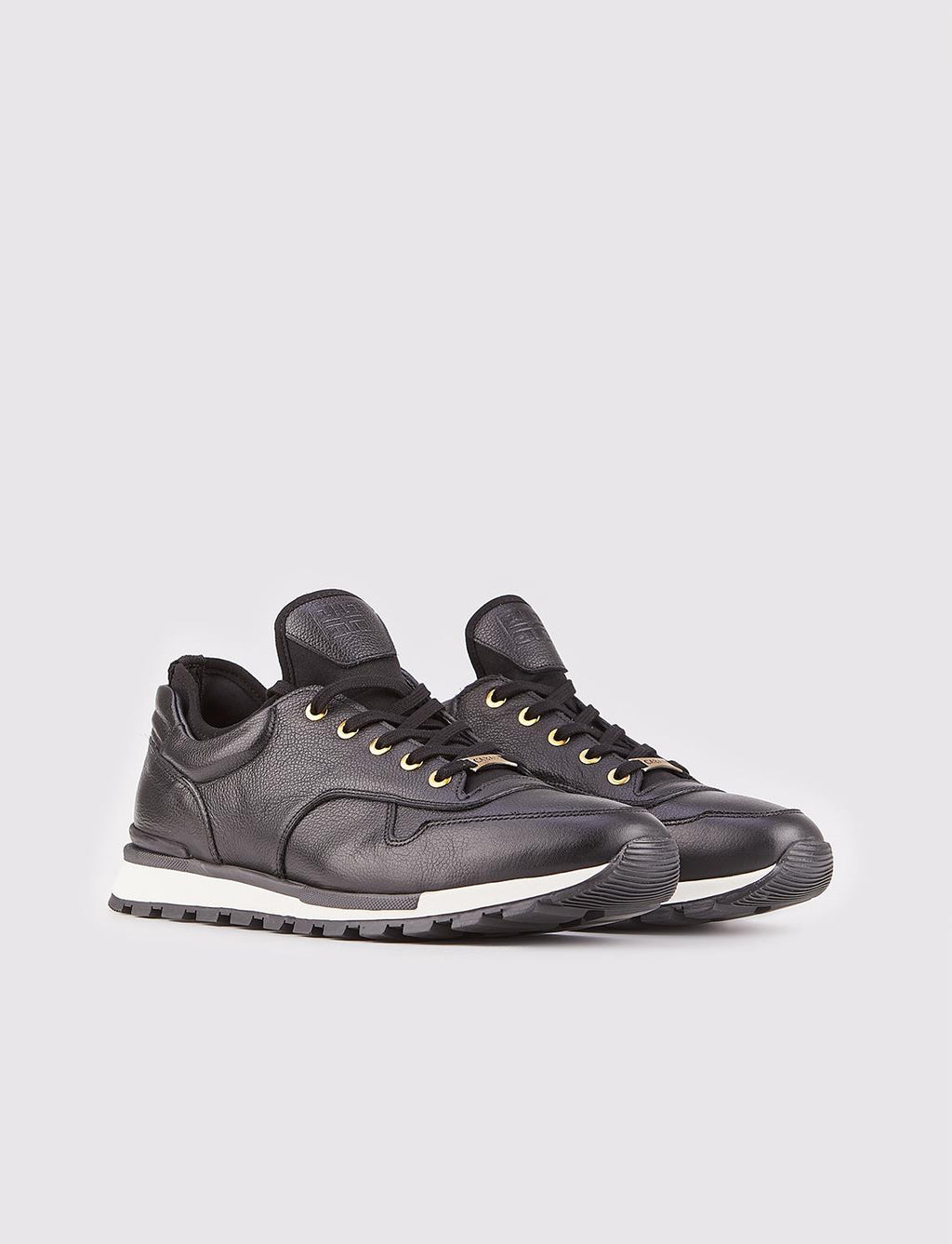 Genuine Leather Black Lace-up White Thermo Sole Men's Athletic Shoes