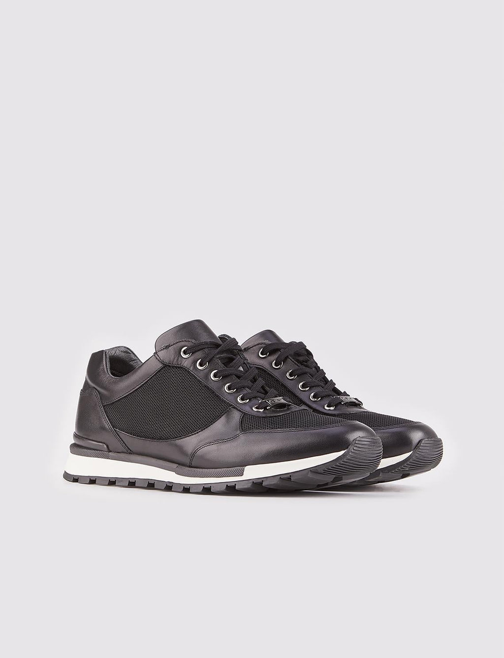 Genuine Leather Black Lace-up Men's Athletic Shoes with Leather Covering and Non-Slip Rubber Sole