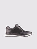 Genuine Leather Black Lace-up Men's Athletic Shoes with Leather Covering and Non-Slip Rubber Sole