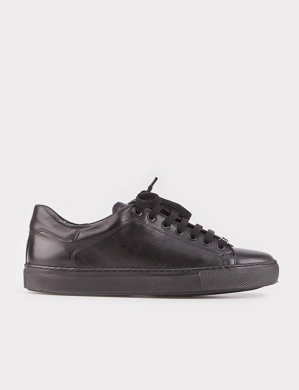 Genuine Leather Black Lace-Up Stitched Women's Athletic Shoes