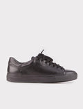 Genuine Leather Black Lace-Up Stitched Women's Athletic Shoes