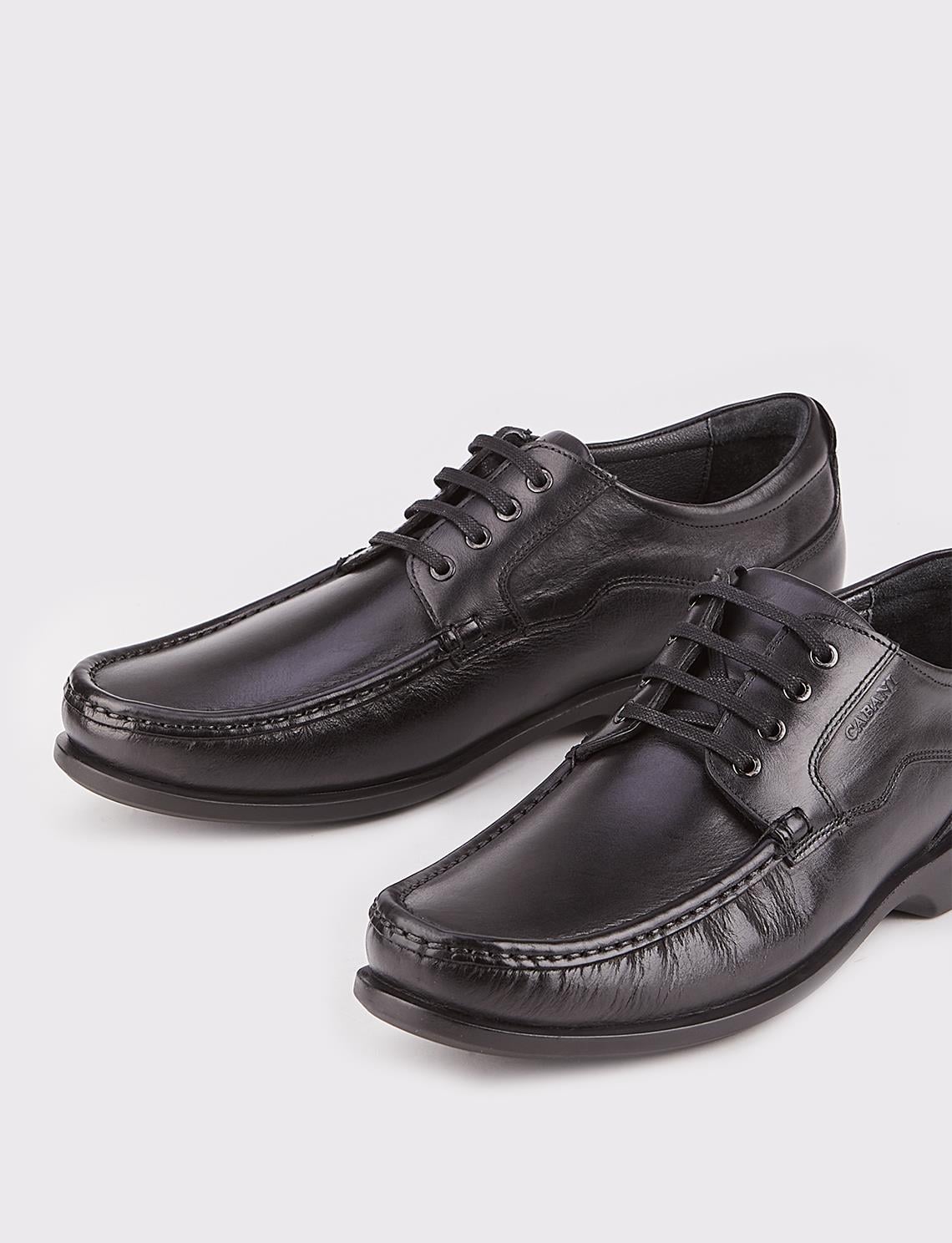 Genuine Leather Textured Black Lace-up Men's Casual Shoes