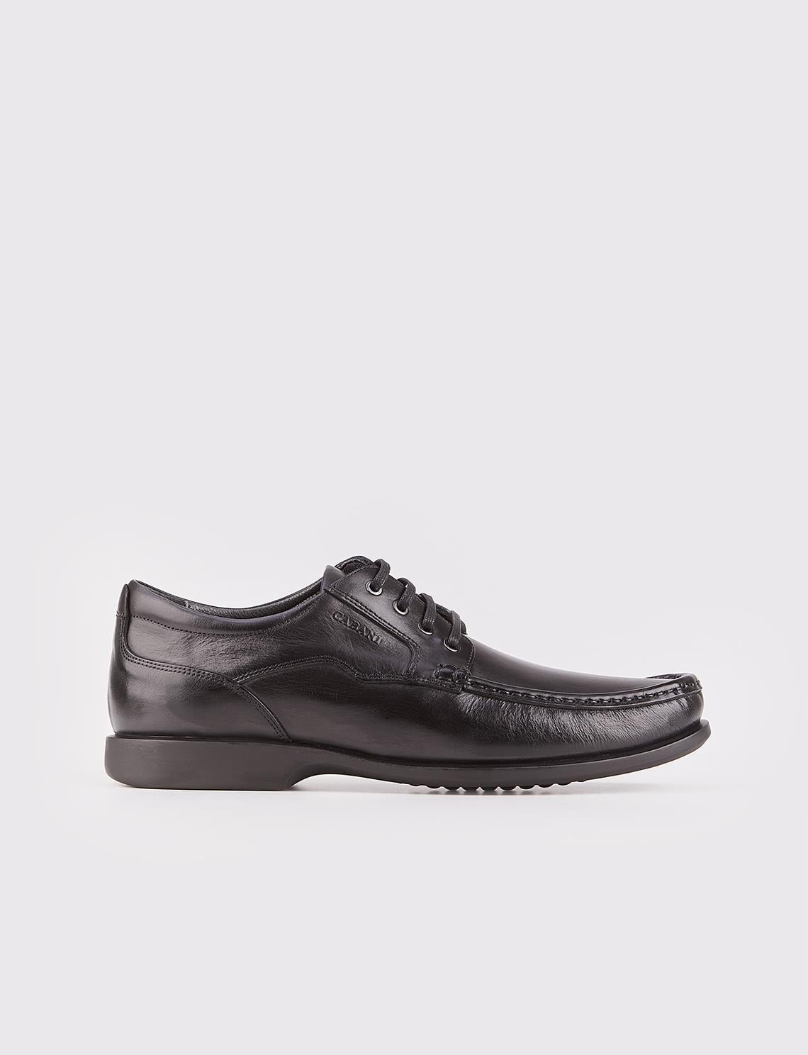 Genuine Leather Textured Black Lace-up Men's Casual Shoes