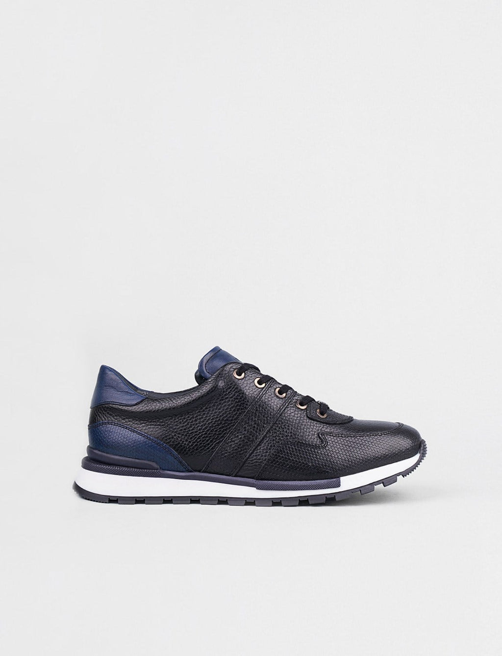 Genuine Leather Black-Navy Lace-up Men's Casual Shoes
