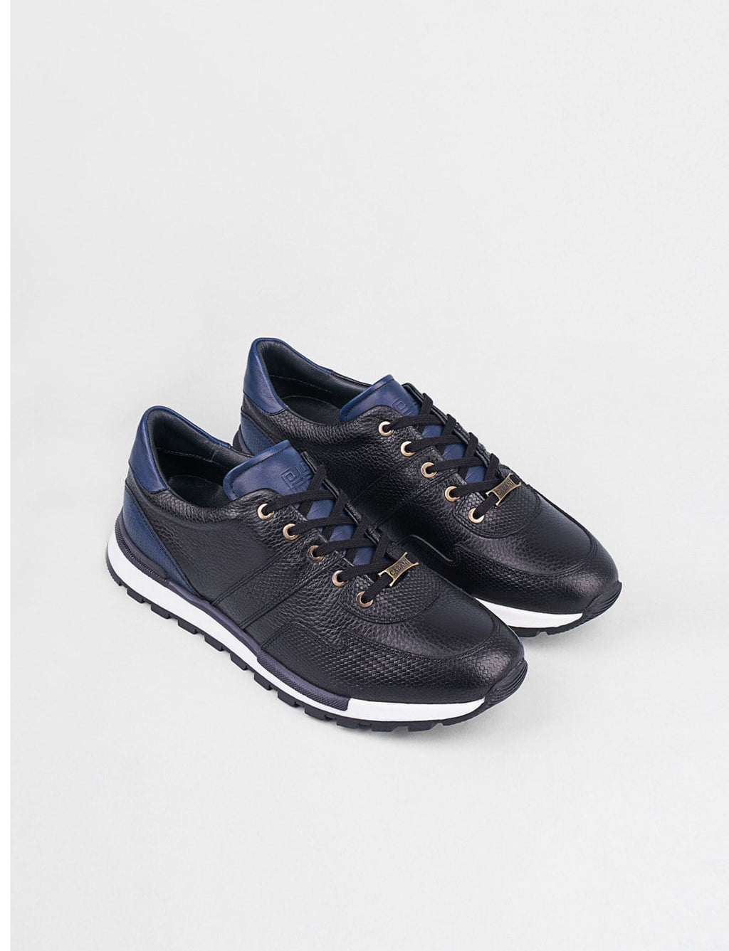 Genuine Leather Black-Navy Lace-up Men's Casual Shoes
