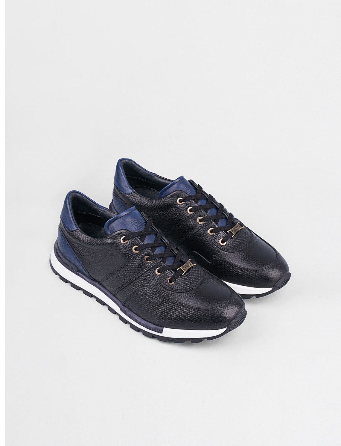 Genuine Leather Black-Navy Lace-up Men's Casual Shoes