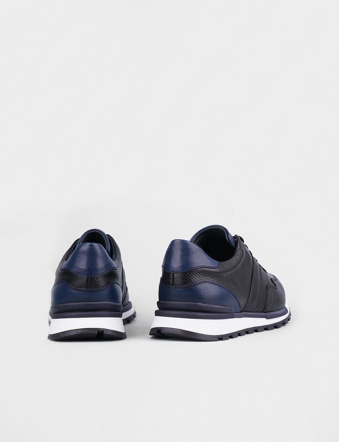 Genuine Leather Black-Navy Lace-up Men's Casual Shoes