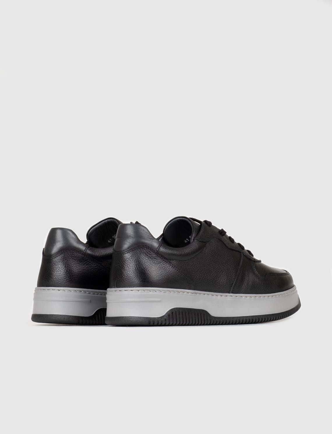 Genuine Leather Black Lace-up Men's Sneaker Sports Shoes