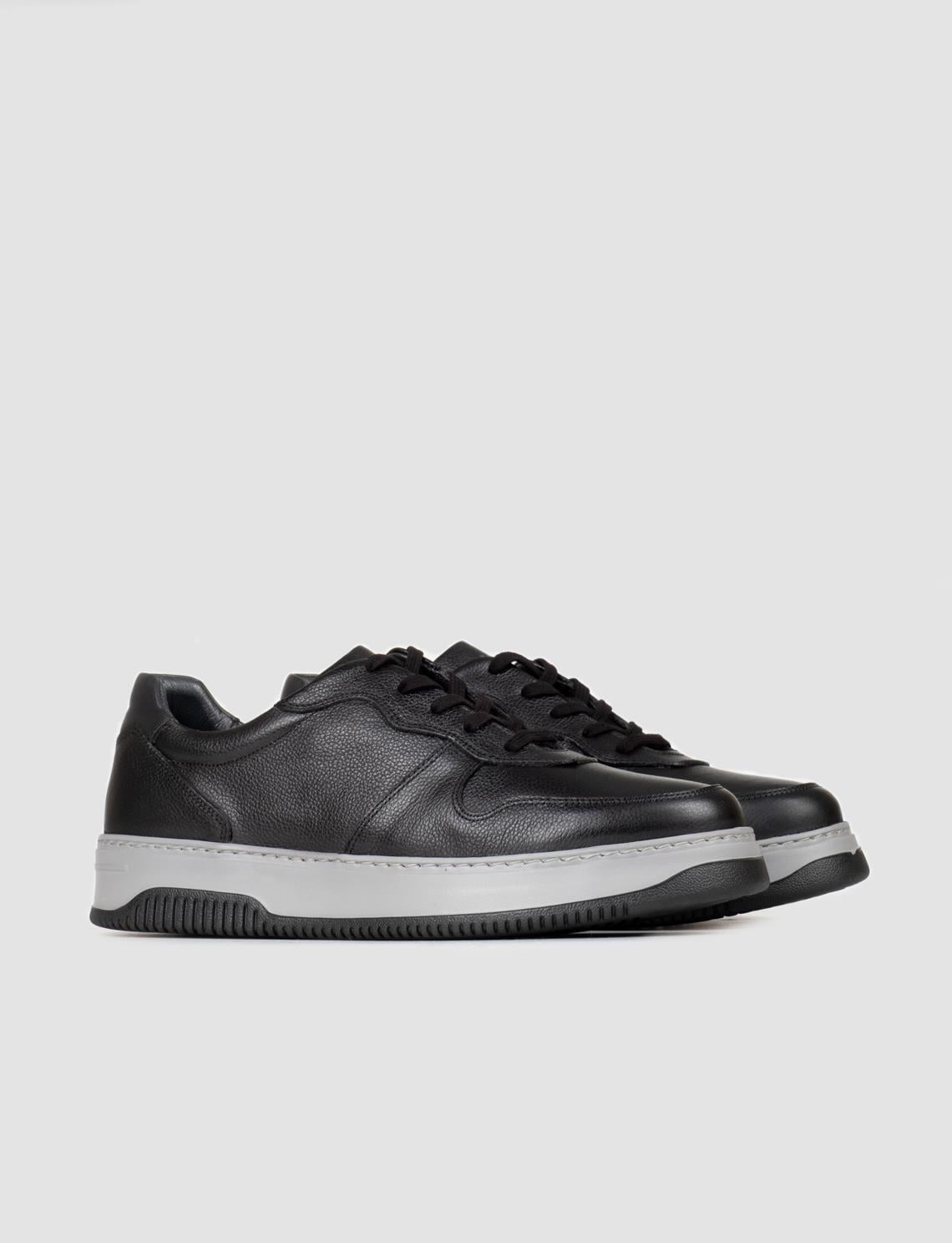 Genuine Leather Black Lace-up Men's Sneaker Sports Shoes