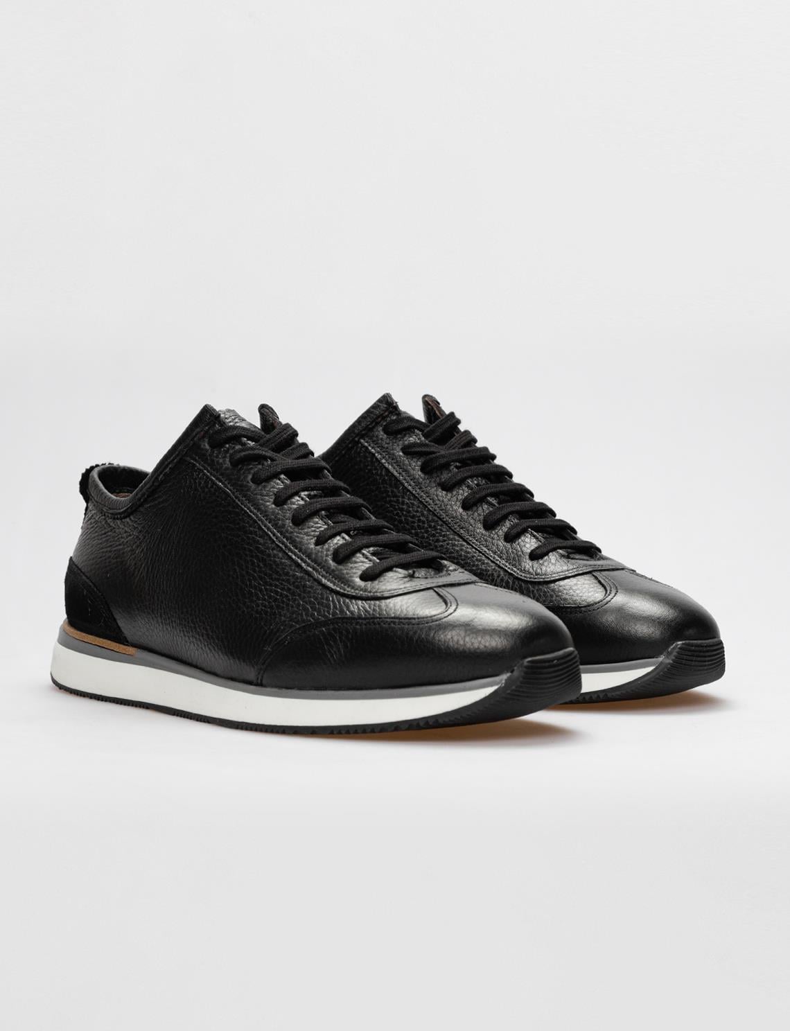 Genuine Leather Black Lace-up Men's Athletic Shoes