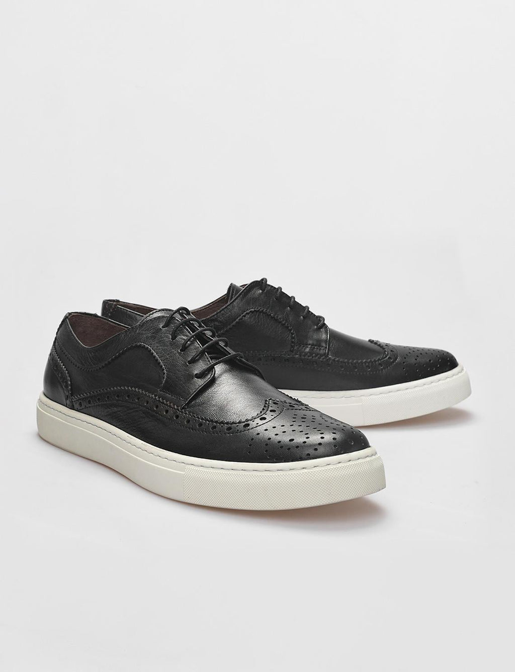 Genuine Leather Black Lace-up Men's Athletic Shoes