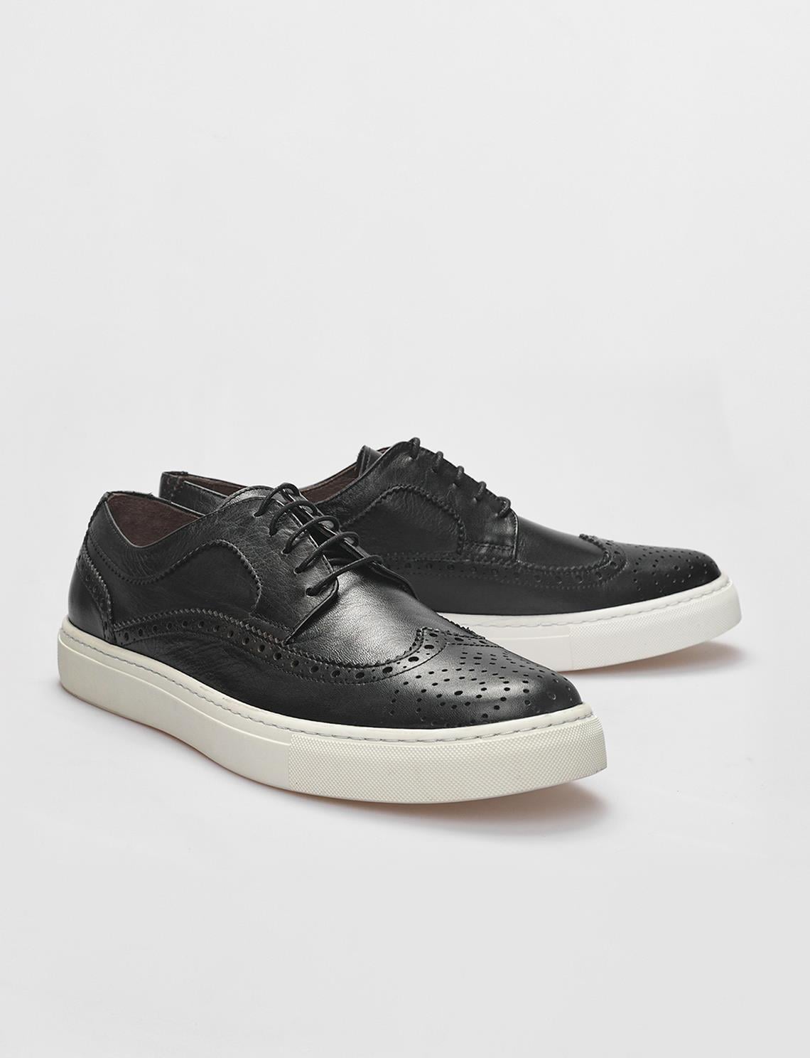 Genuine Leather Black Lace-up Men's Athletic Shoes