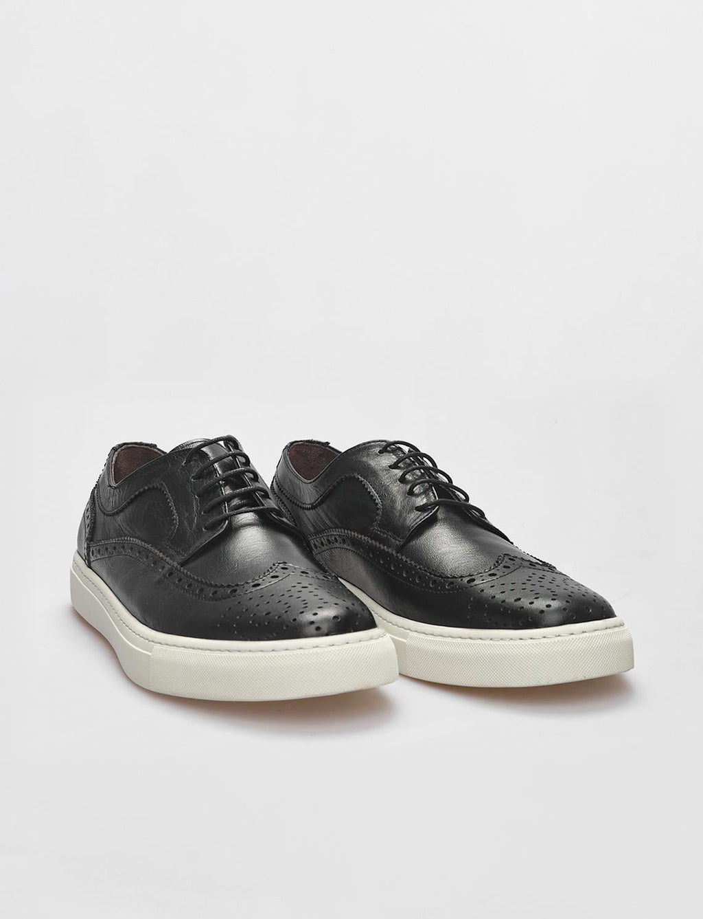 Genuine Leather Black Lace-up Men's Athletic Shoes