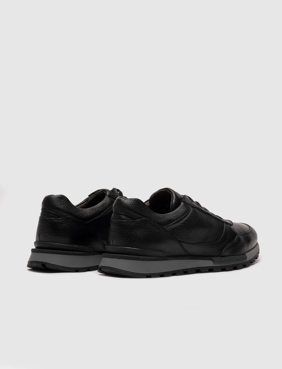 Genuine Leather Black Lace-up Men's Athletic Shoes