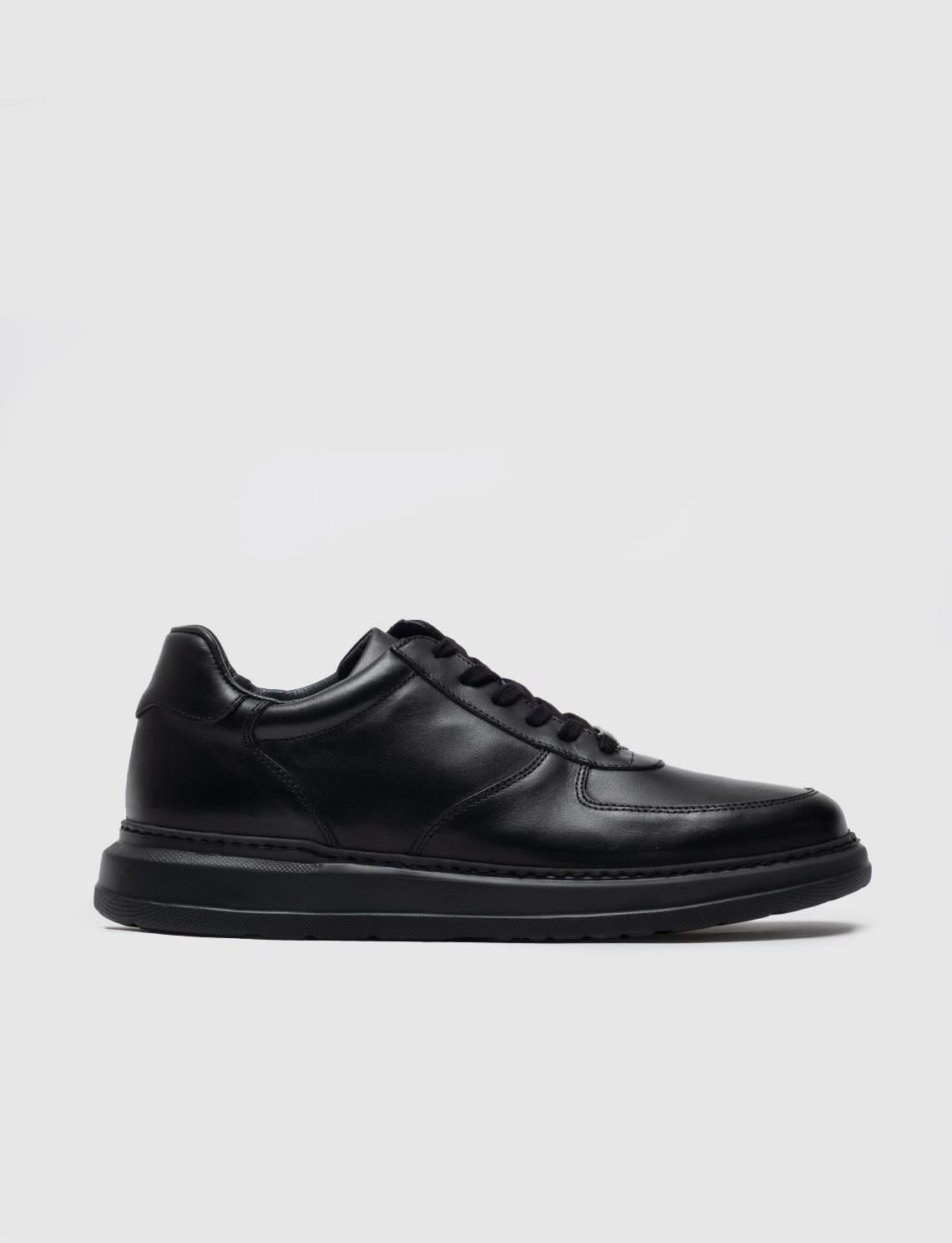 Genuine Leather Black Lace-up Men's Athletic Shoes