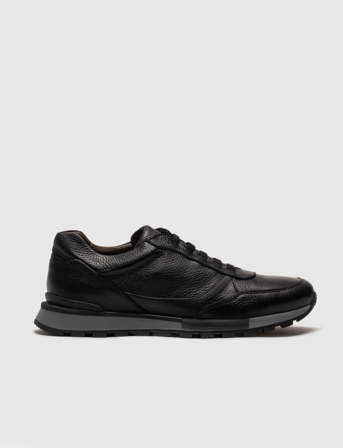 Genuine Leather Black Lace-up Men's Athletic Shoes