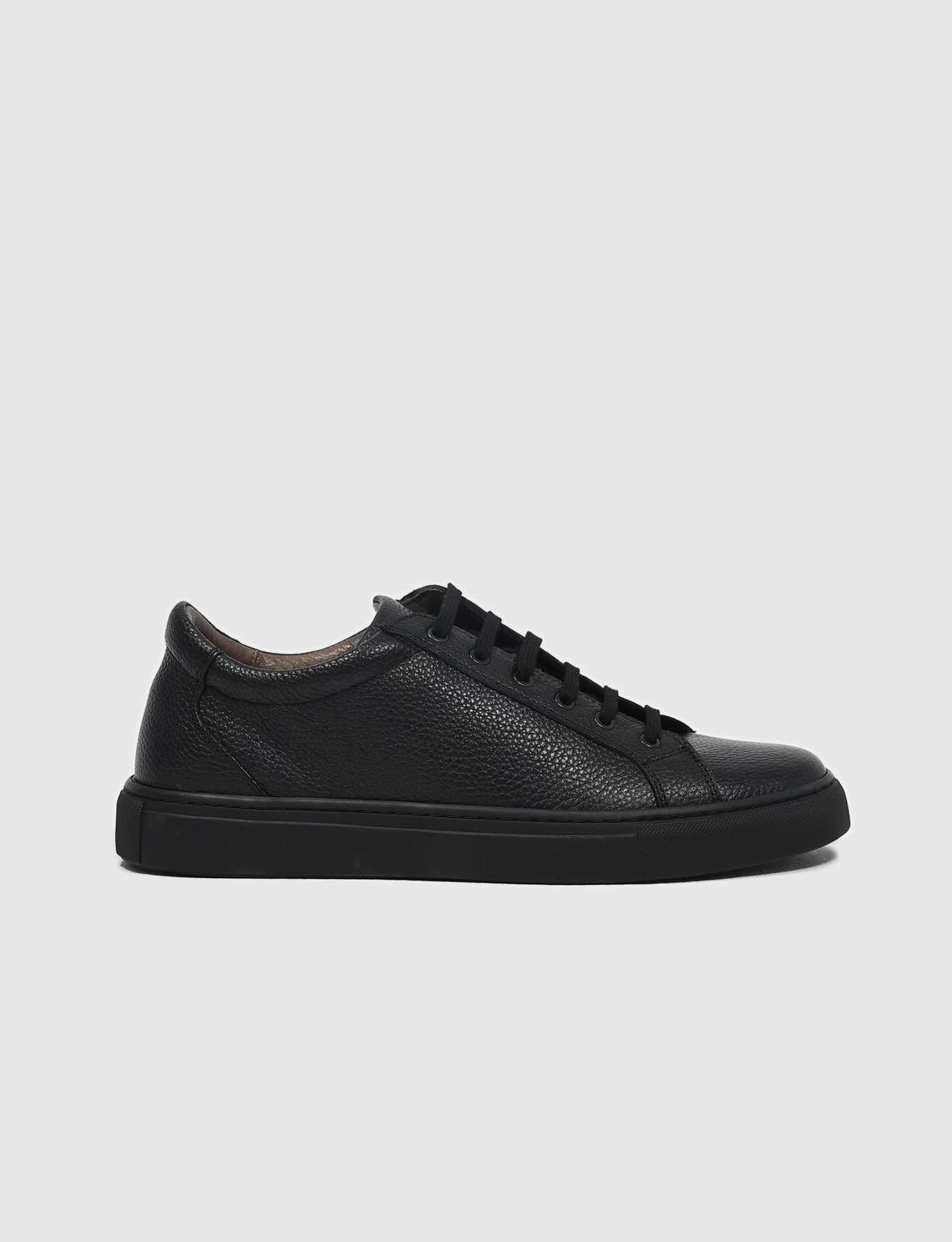 Genuine Leather Black Lace-up Men's Athletic Shoes