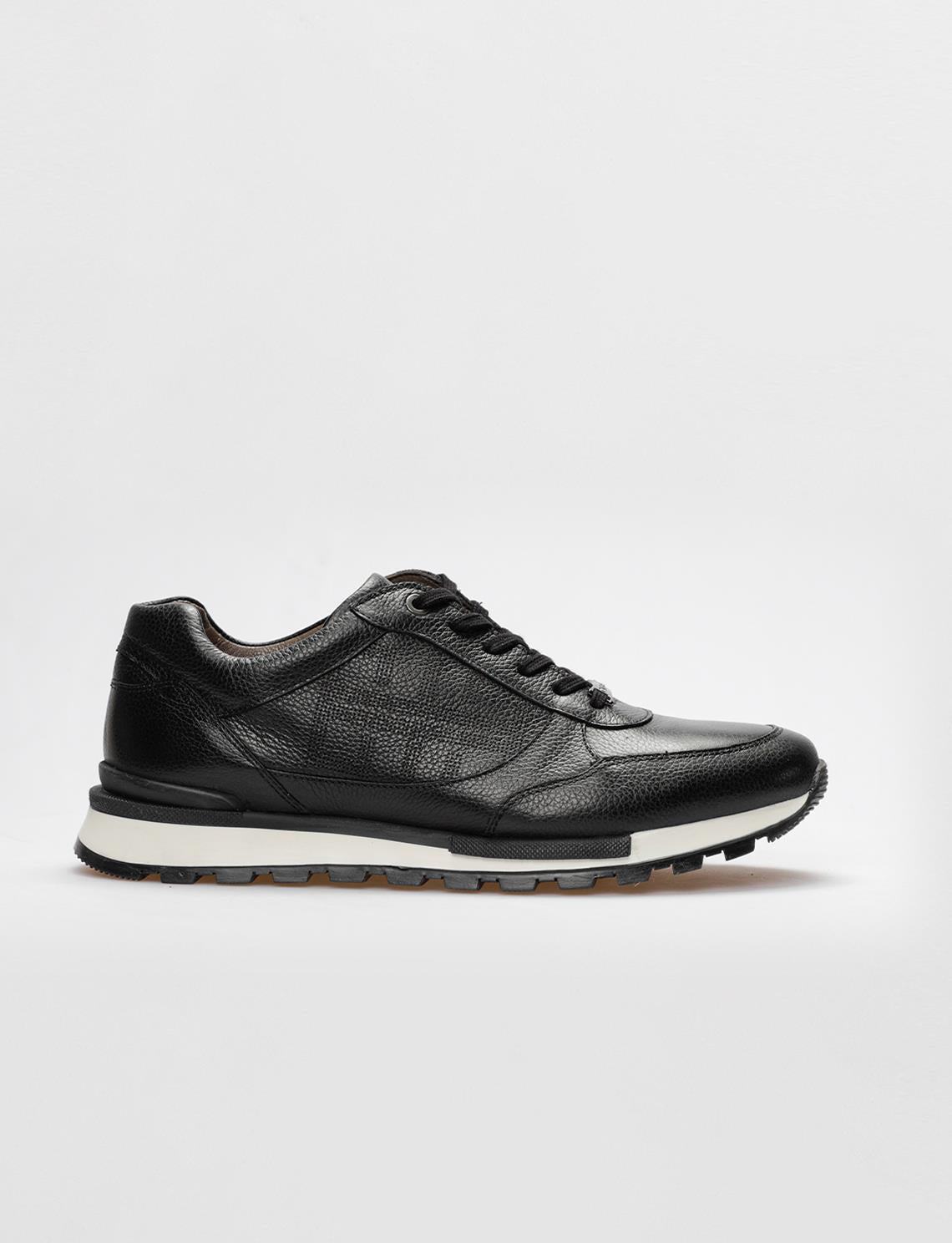Genuine Leather Black Lace-up Men's Athletic Shoes