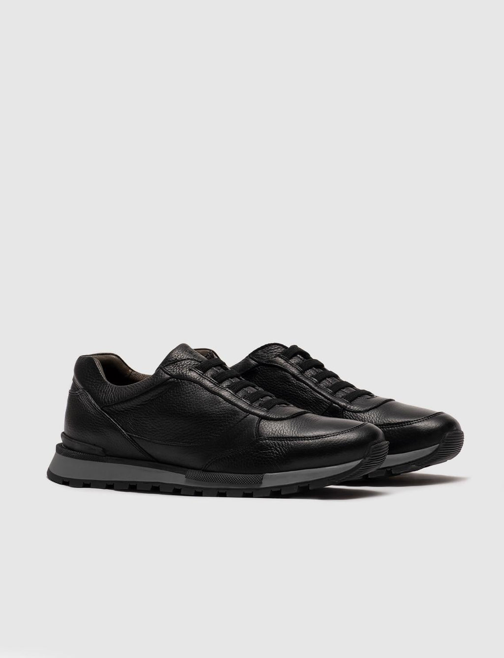 Genuine Leather Black Lace-up Men's Athletic Shoes
